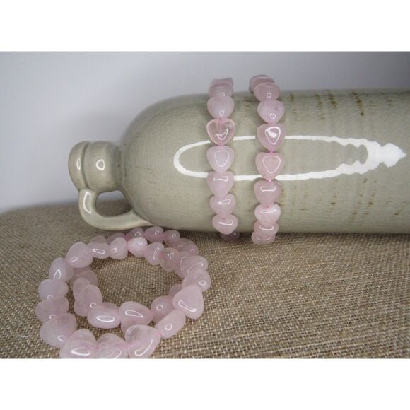 Heart Shaped Rose Quartz Bracelet 12mm - Picture 3 of 5